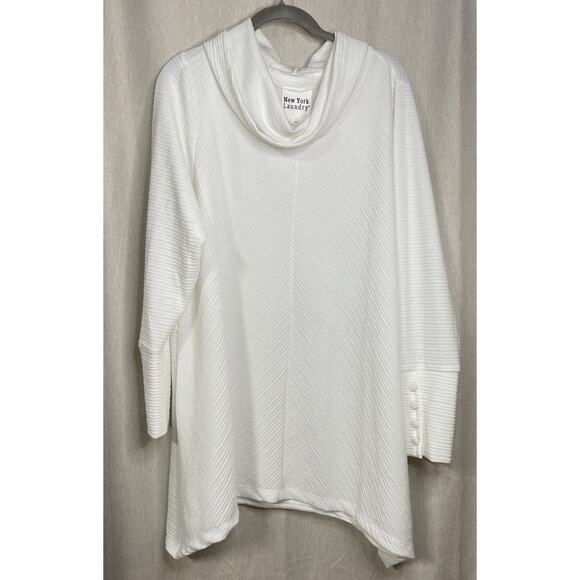 New York Laundry NWOT - Cowl Neck Tunic Top 2X White Long Sleeve Button Cuff - Picture 1 of 5